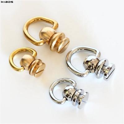 China HIBOS Metal Strap Connector Stud Brass D-Ring Metal Leather Rivet With Pull Ring Buckle for sale