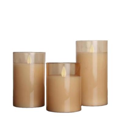 China Birthdays Wax Glass Led Candles With Movable Flame for sale