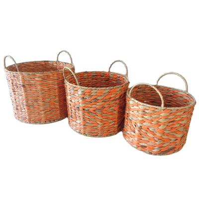 China Nature Cattail Rope Sundries Flowerpot Storage Woven Basket Woven Cotton Canvas Mixed Laundry Basket Organizer for sale