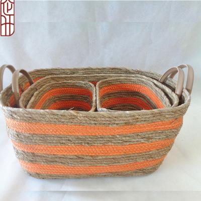 China Sustainable custom stackable fabric storage basket rattan basket storage handcraft cane cattail rope woven for sale