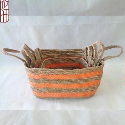 China Sustainable Wholesale Cattail Rope Storage Basket Laundry Clothes Kitchen Instrument Storage Organizer Baskets for sale