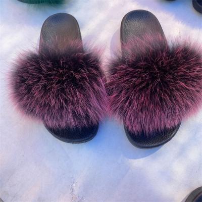 China High quality fashion trend supply women fur raccon fur slippers slides fox fur slides for sale