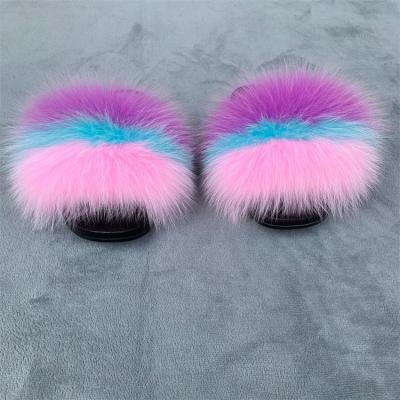 China Chinese fashion trend manufacturers have the best quality red fur slips girls fur slips women fluffy fur slippers for sale