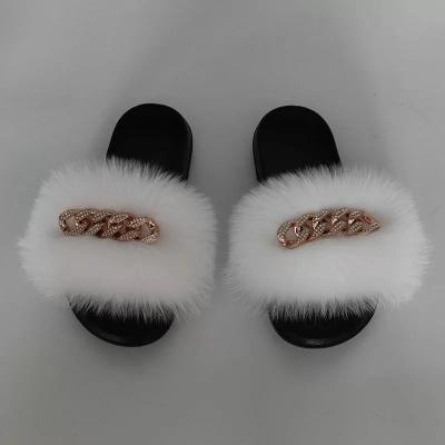 China 2021 fashion trend NEW fur sandals slides slippers woman fox fur slide color fur slide for sale