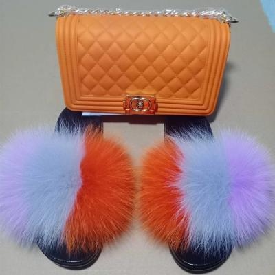 China Wholesale High Quality Fashion Trend Fur Bedroom Slippers Raccoon Fur Slides Fur Slides Set for sale