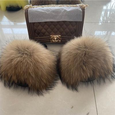 China Wholesale hot sale fashion trend best price fur slides and sheers set matching fur slides and purse fur slide and purse set for sale