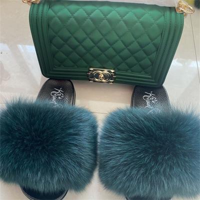 China Wholesale Chinese fashion trend production fur slippers for women raccoon fur slips fur slides and matching purse seller for sale