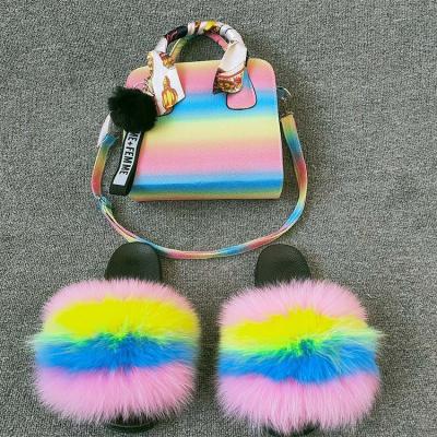 China Wholesale fashion trend fur slides with purse set fur slides and large matching purse fur slides matching purse for sale