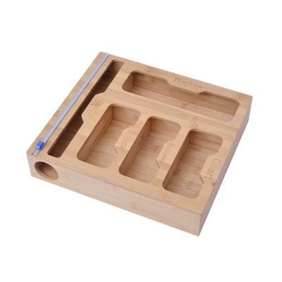 China Hot Selling Viable Bamboo Food Bag and Plastic Wrap Foil Storage Ziplock Organizer and Dispenser for Kitchen Drawer for sale