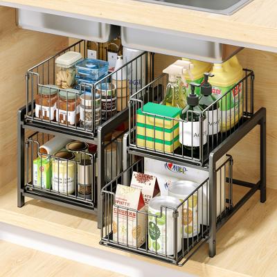 China Wholesale Sustainable 2 Tier Detachable Pull Out Kitchen Under Sink Cabinet Organizer Storage Rack for sale