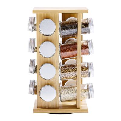 China High Quality Sustainable Household Storage Rack Household Bamboo Spice Seasoning Pepper Bamboo Wooden Rotating Bottle Jars Storage Rack for sale