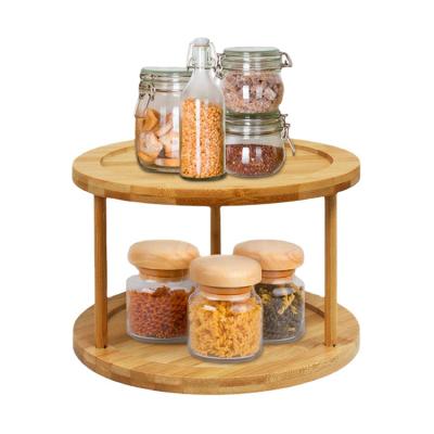 China Wholesale Sustainable Removable Spining Tray Organizer 2 Tier Bamboo Lazy Susan Turntable Spice Rack For Buffet for sale