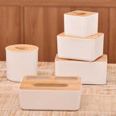 China CLASSIC style classic bamboo cover tissue box plastic holder suitable for hotel restaurant home kitchen for sale