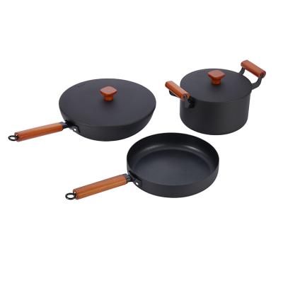 China Sustainable High Quality Cast Iron Sauce Pots and Pans 6 Pieces Kitchen Cooking Non Stick Cookware Set for sale