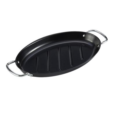 China Sustainable Wholesale Outdoor Barbecue Tools Non Stick Picnic Oval BBQ Grilled Fish Steak Frying Grill Pan for sale