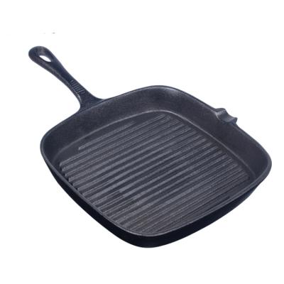 China Sustainable Wholesale Square Stripe Cast Iron Pre-Seasoned Grill Pan With Wide Loop Handle for sale