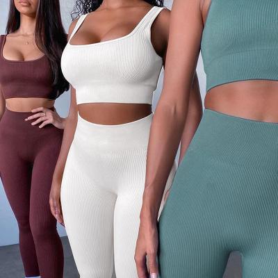 China New Arrival Breathable Gym Fitness Sets Fitness Yoga Wear Set Seamless Rib Gym Sports Wear Women Fitness Clothing for sale