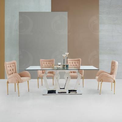 China Table Set Dining Room Furniture Stable Dining Table For Home Use Silver Stainless Steel Glass Dining Table for sale