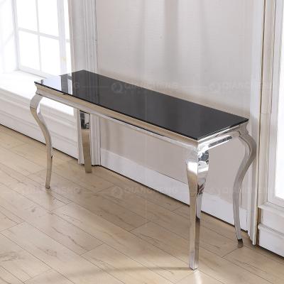 China Glass top modern furniture living room console table entryway design luxury metal stainless steel console table for sale