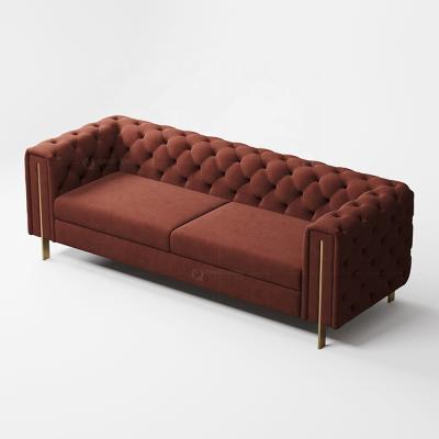 China 8K SS Gold Sofa Luxury European Durable Steel Triangle Sofa Leg Tufted Classic Luxury Wine Red Sofa Set for sale