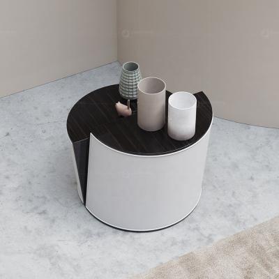 China Stable modern tea table slab oval coffee table marble and black white round tufted leather coffee table for sale