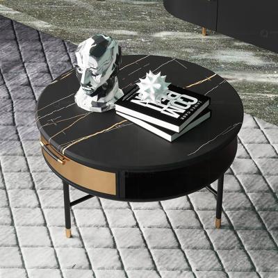 China Nordic living room gold elm table high end coffee table drawers dark gray agglomerated stone coffee table for sale