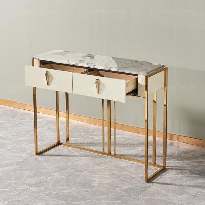 China living room hallway console table gold stainless steel fixed modern marble console table for sale