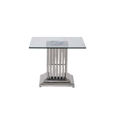 China Sofa Side End Table Top Stainless Steel Metal Side Coffee Table Glass Top Modern Glass Bedside Table for sale