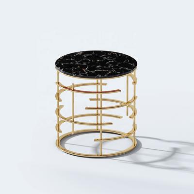 China Side Stable Unique Round Table Shaped Marble Texture Table Metal Leg Side Stool Table Marble Gold for sale