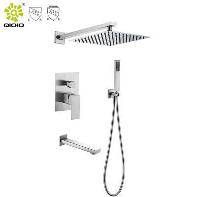 China Without slide bar high quality brushed cUPC nickel cold water mixer taps triple function hidden hot shower set for sale