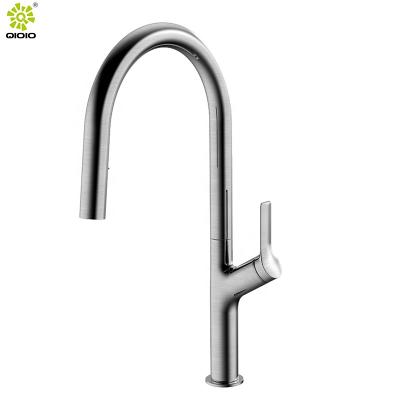 China Contemporary Pull Out Hot And Cold Kitchen Faucet 304 Stainless Steel One Handle Sink Kitchen Faucet for sale