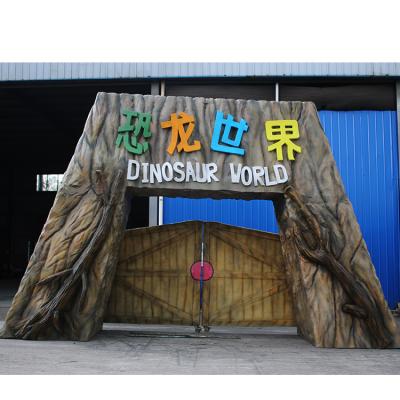 China Realistic Motion Amusement Dinosaur Park Decoration Fiberglass FRP Garden Gate for sale