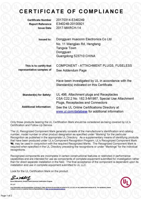 UL - Dongguan Huaconn Electronics Co., Limited