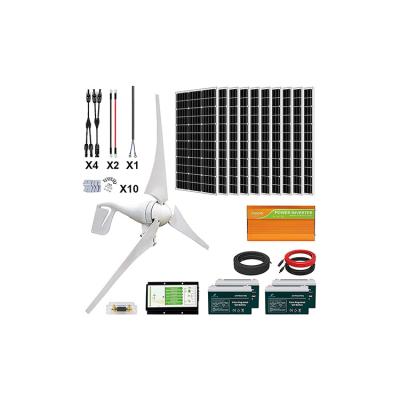 China Support home WIFI GPRS 1000W 1400W 12/24V off grid lithium solar wind hybrid power system for sale