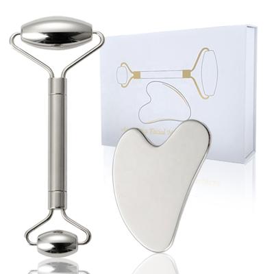 China Wholesale Anti Aging Gua Sha Face Massager Set Stainless Steel Jade Roller For Face for sale