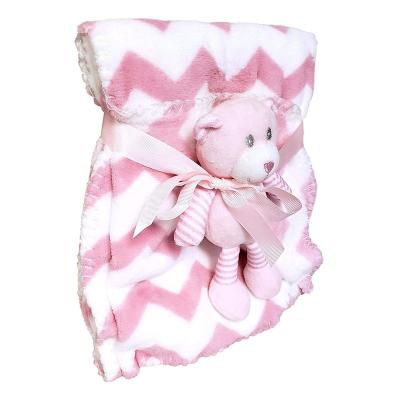 China Soft Cozy Warm Baby Unisex Soft Blanket with Small Plush Toy Pink Bear Plush Toys for sale