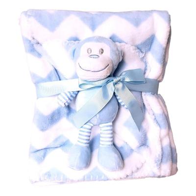 China Soft Cozy Warm Baby Unisex Soft Blanket with Small Stuffed Toy Blue Monkey Plush Toys for sale