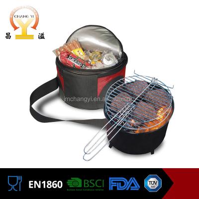 China Easily Assembled Design Outdoor Round Metal Economy BBQ Vertical Grill with Storage Pocket, Minimum Round Travel Grill for sale