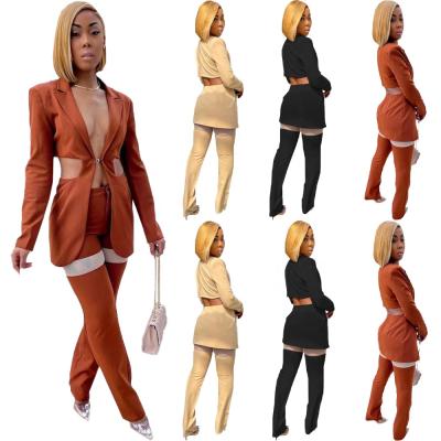 China Anti-Wrinkle DLL Patchwork Long Sleeve 2 Piece Set Women Dressing Suits Casual Blazers Two Piece Set for sale