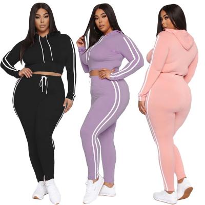 China Newest Anti-wrinkle DLL JG065 plus size winter and autumn new double stripes pants two-piece set women side tracksuits for sale