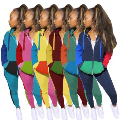 China 2021 Newest DLL SZ6054 Anti-wrinkle women's clothing color block patchwork tracksuit set tracksuits for women for sale