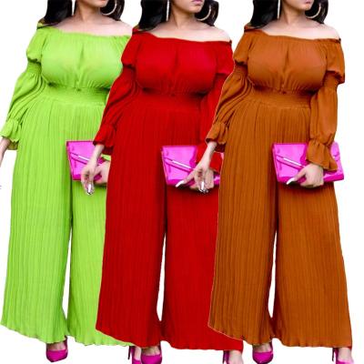 China DLL C8438 2022 QUICK DRY casual one shoulder sleeve solids long pleated wide leg jumpsuit chiffon jumpsuit ladies overalls for women for sale