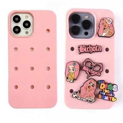 China 2023 Summer New Trendy Color Shockproof Waterproof Silicone Mobile Phone Case For iphone 11 12 13 pro Max Hold Croc Charms for sale