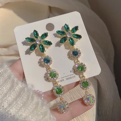 China FASHIONABLE Duoying Green Crystal Flower Earrings Women S925 Needle Dangle Earrings for sale