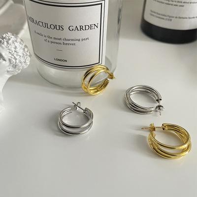 China FASHIONABLE 925 Sterling Silver 18K Gold Plated Korean Earring Fashion Wedding Earring Jewelry Double Style Rings for sale