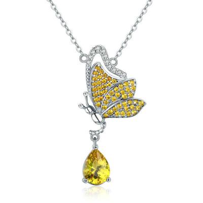 China 2020 FASHIONABLE Beautiful and Delicate Elegant Women's Yellow Crystal Sterling Silver Butterfly Necklace Pendant for sale