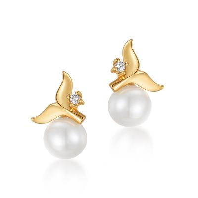 China Romantic Elegant Fishtail Shape Female Korean Earrings 9k 925 Sterling Silver Jewelry Earring Pearl Earrings for sale