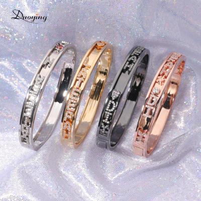 China Customized Bangle Gifts 4 Colors Jewelry Custom Bangle With Movable And Sliding Charms Gold Plated Bangle Letter Charm Bangle for sale