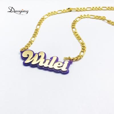 China Customized Necklace Gifts Acrylic Pendant Necklace Gold Plated With Figaro Name Necklace Stainless Steel Chain Custom Necklace for sale