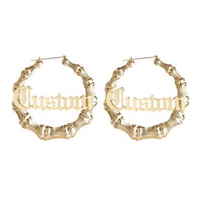 China Personalized Jewelery Exaggerated Name Jewelery Chunky Bamboo Earrings Gold Heart Custom Women Circle Earrings for sale